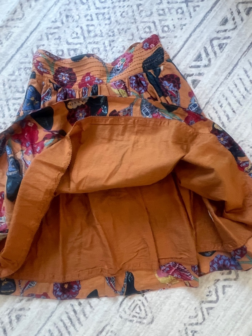 Nathalie du Pasquier Orange Floral A-Line Skirt with Navy Accents - Picture 7 of 7